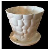 LLBR - Two Vintage McCoy Soft White Bamboo Planter Pot and Vintage Brush McCoy Pebble Planter