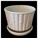 LLBR - Two Vintage McCoy Soft White Bamboo Planter Pot and Vintage Brush McCoy Pebble Planter