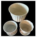 LLBR - Two Vintage McCoy Soft White Bamboo Planter Pot and Vintage Brush McCoy Pebble Planter