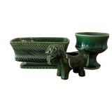 LLBR - Vintage McCoy Planters - Donkey Planter, Rectangular Ribbed Planter & Pedestal Bowl