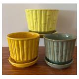 LLBR - Trio of Vintage McCoy Planter Pots with Raised Bamboo Pattern
