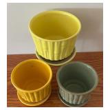 LLBR - Trio of Vintage McCoy Planter Pots with Raised Bamboo Pattern