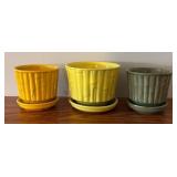LLBR - Trio of Vintage McCoy Planter Pots with Raised Bamboo Pattern
