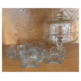 LR - Pedestal Glass Cake Stand with Four Star Shaped Glass Dishes