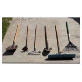 G - Assorted Garden Tools - Shovels, Rakes, Broom and More