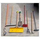 G - Assorted Shovels, Rakes, Brooms & More - Yard Tools