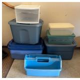 G - Assorted Plastic Storage Bins with Lids and Caddy