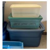 G - Assorted Plastic Storage Bins with Lids and Caddy
