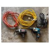 G - Craftsman 3/8 in Drill, Ryobi Screw Driver, Shop Light & Assorted Extension Cords