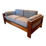 LR - Vintage Handcrafted Walnut Framed Upholstered Sofa