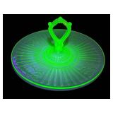 K3 - Anchor Hocking Mayfair Rose Uranium Glass Tidbit Tray - Vintage Depression Glass
