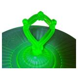 K3 - Anchor Hocking Mayfair Rose Uranium Glass Tidbit Tray - Vintage Depression Glass