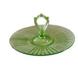 K3 - Anchor Hocking Mayfair Rose Uranium Glass Tidbit Tray - Vintage Depression Glass