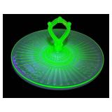 K3 - Anchor Hocking Mayfair Rose Uranium Glass Tidbit Tray - Vintage Depression Glass