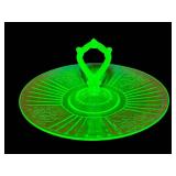 K - Vintage Anchor Hocking Mayfair Rose Pattern Uranium Green Depression Glass Tidbit Tray