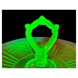 K - Vintage Anchor Hocking Mayfair Rose Pattern Uranium Green Depression Glass Tidbit Tray
