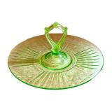K - Vintage Anchor Hocking Mayfair Rose Pattern Uranium Green Depression Glass Tidbit Tray