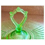 K - Vintage Anchor Hocking Mayfair Rose Pattern Uranium Green Depression Glass Tidbit Tray