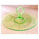 K - Vintage Anchor Hocking Mayfair Rose Pattern Uranium Green Depression Glass Tidbit Tray