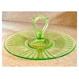 K - Vintage Anchor Hocking Mayfair Rose Pattern Uranium Green Depression Glass Tidbit Tray