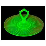 K - Vintage Anchor Hocking Mayfair Rose Pattern Uranium Green Depression Glass Tidbit Tray
