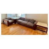 LR - Scarpa 1967 Knoll-Inspired Walnut 4-Piece Modular Sofa Set (Sofa, Chair, Tables)