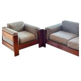 LR - Scarpa 1967 Knoll-Inspired Walnut 4-Piece Modular Sofa Set (Sofa, Chair, Tables)