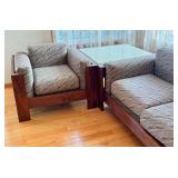 LR - Scarpa 1967 Knoll-Inspired Walnut 4-Piece Modular Sofa Set (Sofa, Chair, Tables)