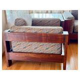 LR - Scarpa 1967 Knoll-Inspired Walnut 4-Piece Modular Sofa Set (Sofa, Chair, Tables)
