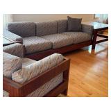 LR - Scarpa 1967 Knoll-Inspired Walnut 4-Piece Modular Sofa Set (Sofa, Chair, Tables)