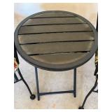 G - Three-Piece Outdoor Patio Set with Floral Cushions - Metal Mesh Chairs & Round Table