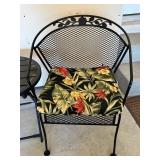 G - Three-Piece Outdoor Patio Set with Floral Cushions - Metal Mesh Chairs & Round Table