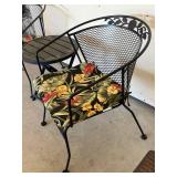 G - Three-Piece Outdoor Patio Set with Floral Cushions - Metal Mesh Chairs & Round Table