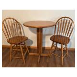 LLR - Oak Pub Height Table and 2 Swivel Stools