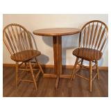 LLR - Oak Pub Height Table and 2 Swivel Stools