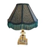 K - Vintage Boudoir Lamp - 13 Inches, Glass Base, Damask Shade