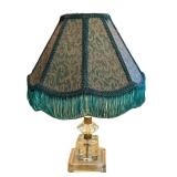 K - Vintage Boudoir Lamp - 13 Inches, Glass Base, Damask Shade