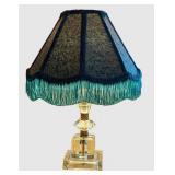 K - Vintage Boudoir Lamp - 13 Inches, Glass Base, Damask Shade