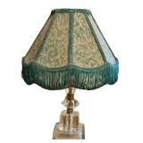 K - Vintage Boudoir Lamp - 13 Inches, Glass Base, Damask Shade