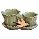 K1 - McCoy Vintage Double Swallow Flower Pot Planter - Green Celadon Glaze