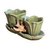 K1 - McCoy Vintage Double Swallow Flower Pot Planter - Green Celadon Glaze