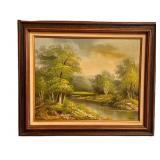 K - Vintage Landscape Oil Painting - Signed Rossi, Framed 25 by 21.5 Inches