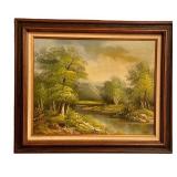 K - Vintage Landscape Oil Painting - Signed Rossi, Framed 25 by 21.5 Inches