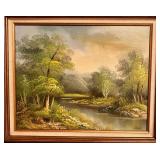 K - Vintage Landscape Oil Painting - Signed Rossi, Framed 25 by 21.5 Inches