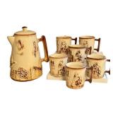 LR - Vintage McCoy El Rancho Western Pattern Coffee Pot & Mugs Set