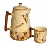 LR - Vintage McCoy El Rancho Western Pattern Coffee Pot & Mugs Set