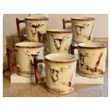 LR - Vintage McCoy El Rancho Western Pattern Coffee Pot & Mugs Set