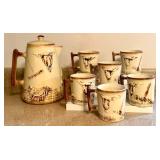 LR - Vintage McCoy El Rancho Western Pattern Coffee Pot & Mugs Set