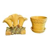 K1 - Vintage McCoy Pottery Calla Lily Vase & Quilted Rose Planter (Lot of 2)