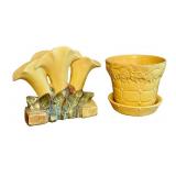 K1 - Vintage McCoy Pottery Calla Lily Vase & Quilted Rose Planter (Lot of 2)